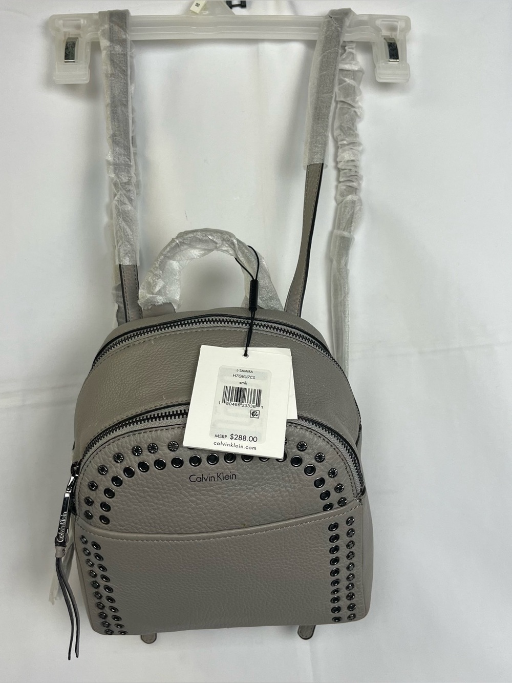 SMALL CALVIN KLEIN LIGHT GRAY GENUINE LEATHER BACKPACK ADJUSTABLE STRAPS NEW